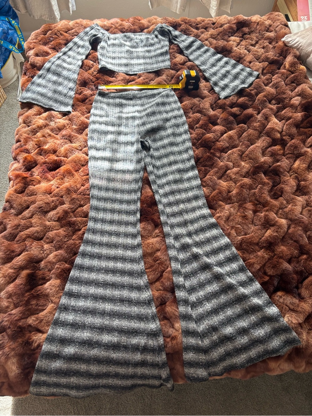 Striped Gray Knit Bell-Bottom Pants Matching Set - from Dolls Kill